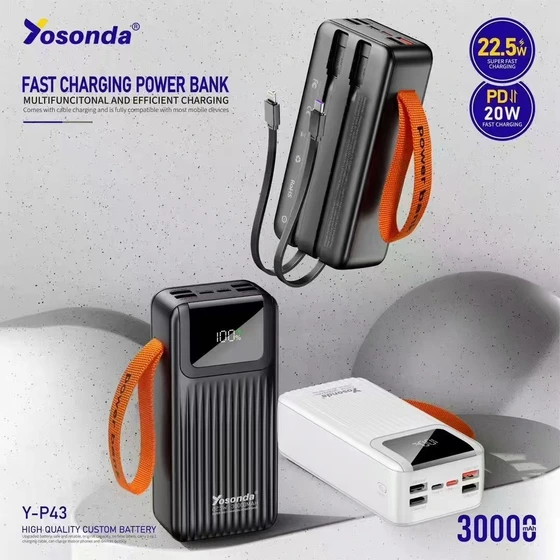 پاوربانک 30000 میلی آمپر YOSONDA مدلY-P43 | پاوربانک فست شارژ با ظرفیت بالا و نمایشگر دیجیتال