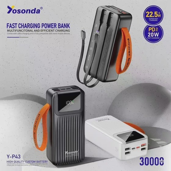 پاوربانک 30000 میلی آمپر YOSONDA مدلY-P43 پاوربانک فست شارژ با ظرفیت بالا و نمایشگر دیجیتال